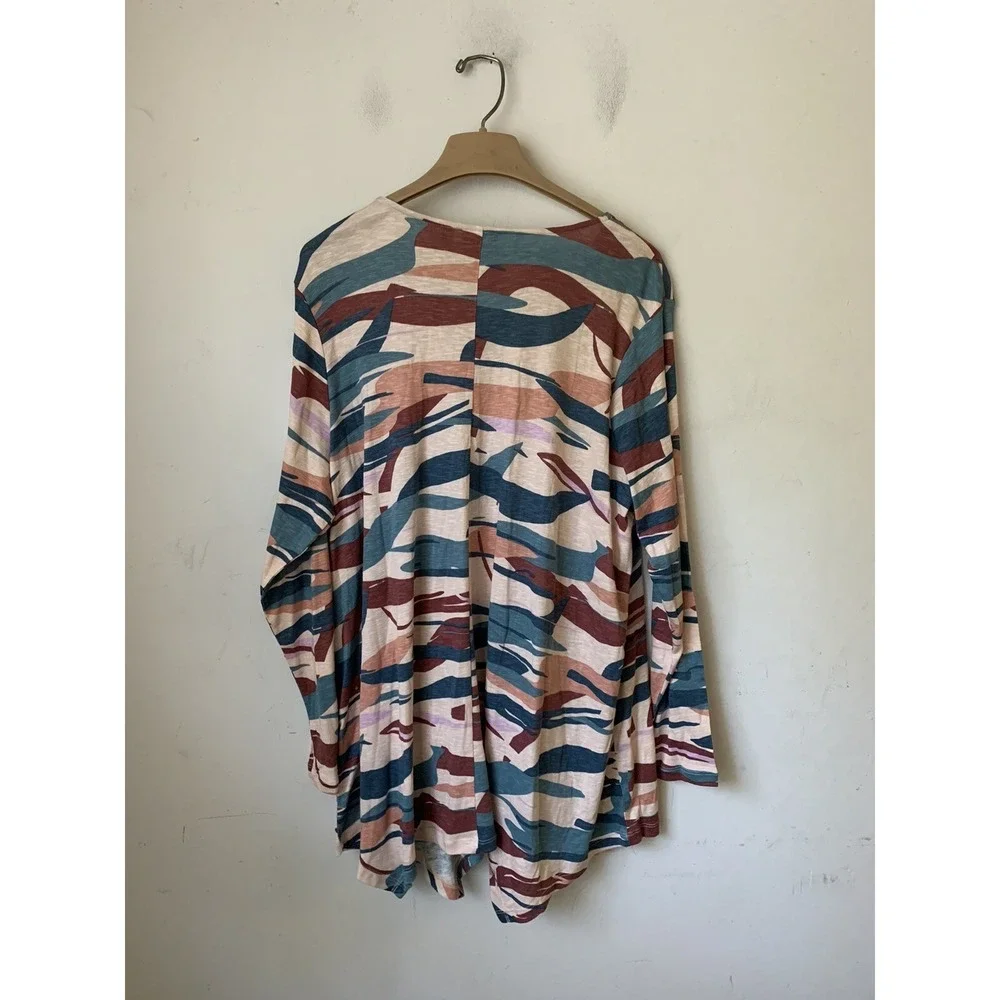 LOGO Lori Goldstein Womens Cardigan‎ 2X Camo Camping Lounge Slouchy Fall Comfy